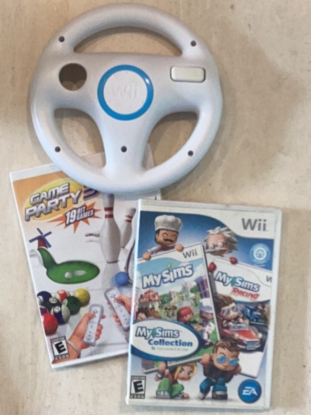 MySims Collection Nintendo Wii Game & Game Party 3 Wii Games & Wheel Lot Of 3